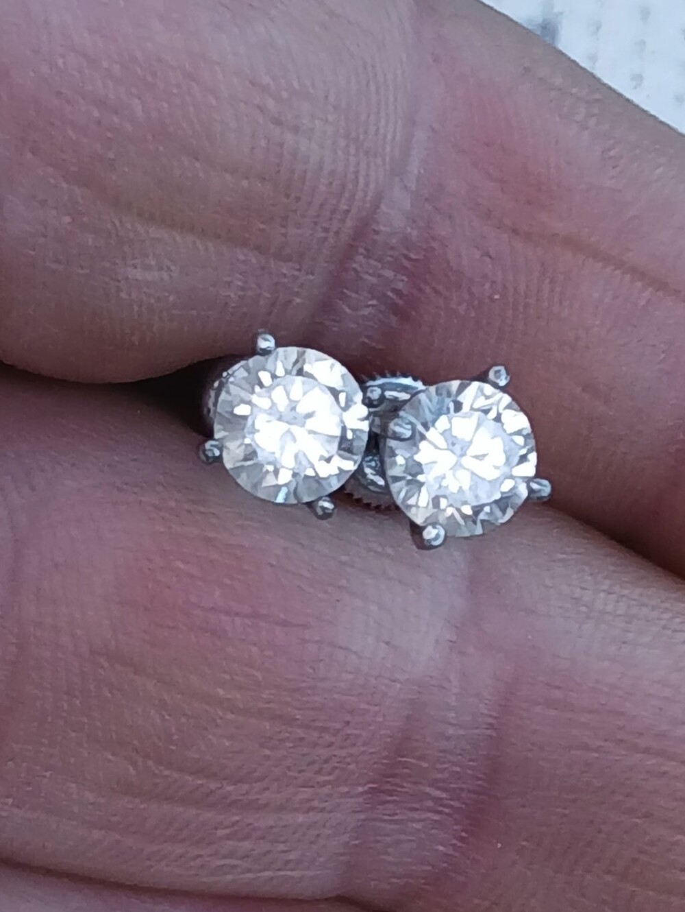 Sterling Silver Round White Cubic Stud Vintage Earrings W Screw Back